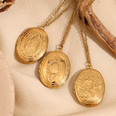 Creative High-grade Pendant Stainless Steel Plated 18K Gold Double-sided oval locket necklace