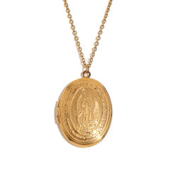 Creative High-grade Pendant Stainless Steel Plated 18K Gold Double-sided oval locket necklace