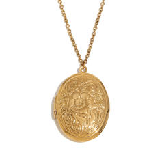 Creative High-grade Pendant Stainless Steel Plated 18K Gold Double-sided oval locket necklace