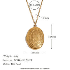 Creative High-grade Pendant Stainless Steel Plated 18K Gold Double-sided oval locket necklace