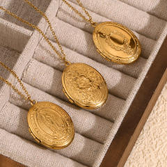 Creative High-grade Pendant Stainless Steel Plated 18K Gold Double-sided oval locket necklace