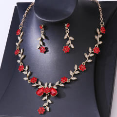 Bridal Wedding Accessories Two-Piece Set Fine Rhinestone Flower Necklace Earrings suit Party Dress Accessories suit