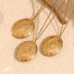 Creative High-grade Pendant Stainless Steel Plated 18K Gold Double-sided oval locket necklace