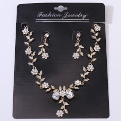 Bridal Wedding Accessories Two-Piece Set Fine Rhinestone Flower Necklace Earrings suit Party Dress Accessories suit