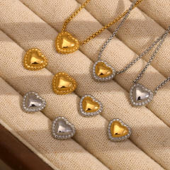 18KG sweet heart mix color stainless steel necklace earrings set