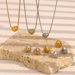 18KG sweet heart mix color stainless steel necklace earrings set
