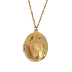 Creative High-grade Pendant Stainless Steel Plated 18K Gold Double-sided oval locket necklace