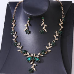 Bridal Wedding Accessories Two-Piece Set Fine Rhinestone Flower Necklace Earrings suit Party Dress Accessories suit