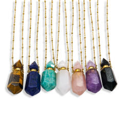 High-grade hexagonal column natural stone perfume bottle necklace stainless steel NECKLACE