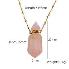 High-grade hexagonal column natural stone perfume bottle necklace stainless steel NECKLACE
