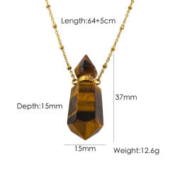 High-grade hexagonal column natural stone perfume bottle necklace stainless steel NECKLACE