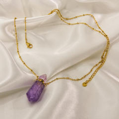 High-grade hexagonal column natural stone perfume bottle necklace stainless steel NECKLACE