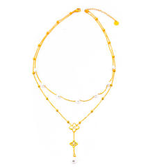 Elegant pearl bead classic white shell flower heart two layer stainless steel necklace