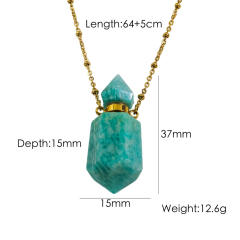 High-grade hexagonal column natural stone perfume bottle necklace stainless steel NECKLACE