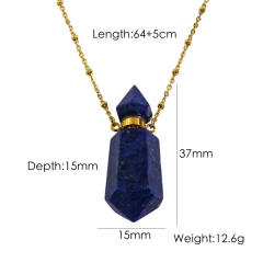 High-grade hexagonal column natural stone perfume bottle necklace stainless steel NECKLACE