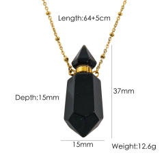 High-grade hexagonal column natural stone perfume bottle necklace stainless steel NECKLACE