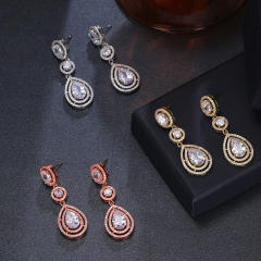 Exaggerated tassel hollow drop zircon earrings rose gold plating bridal wedding accessories earrings