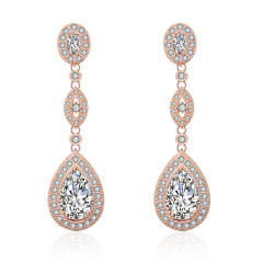 Classic Retro Long Water Drop Zircon Earrings Women's Elegant Bridal Party Dress Wedding Earrings