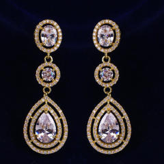Exaggerated tassel hollow drop zircon earrings rose gold plating bridal wedding accessories earrings