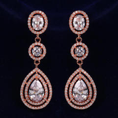 Exaggerated tassel hollow drop zircon earrings rose gold plating bridal wedding accessories earrings