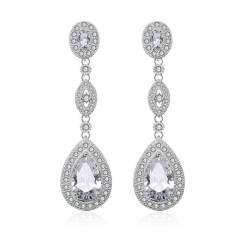 Classic Retro Long Water Drop Zircon Earrings Women's Elegant Bridal Party Dress Wedding Earrings
