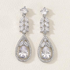Elegant Light Luxury Long Tassel Earrings Women's High-end Water Drops Zircon Bridal Earrings