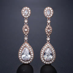 Classic Retro Long Water Drop Zircon Earrings Women's Elegant Bridal Party Dress Wedding Earrings