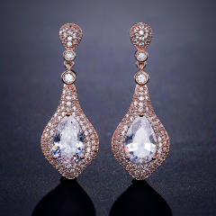 Elegant Light Luxury Heavy Industry Full Set Zircon Earrings Women's Fashion All-match Bridal Wedding Dress Earrings