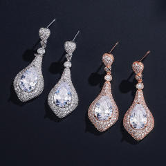Elegant Light Luxury Heavy Industry Full Set Zircon Earrings Women's Fashion All-match Bridal Wedding Dress Earrings