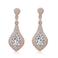 Elegant Light Luxury Heavy Industry Full Set Zircon Earrings Women's Fashion All-match Bridal Wedding Dress Earrings