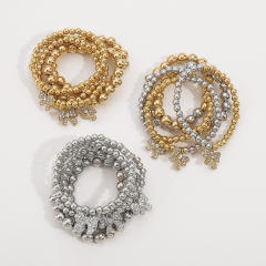 Creative Color-matching Bead Bracelet suit Distinctive Diamond bow charm Bracelet for Women