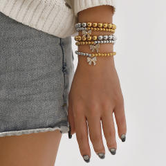Creative Color-matching Bead Bracelet suit Distinctive Diamond bow charm Bracelet for Women