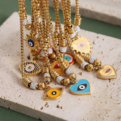 Hot sale diamond evil eye heart star charm stainless steel bracelet collection