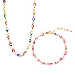 Light luxury dopamine girl colorful enamel evil eye bracelet necklace set for women