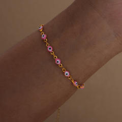 Light luxury dopamine girl colorful enamel evil eye bracelet necklace set for women