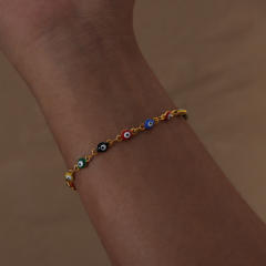 Light luxury dopamine girl colorful enamel evil eye bracelet necklace set for women