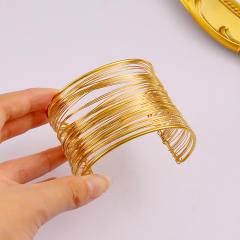 Exaggerated personality wide stainless steel multilayer hollow arm ring open bangle