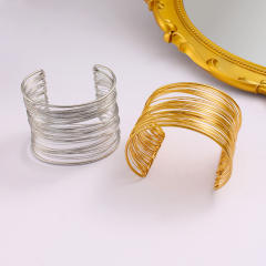 Exaggerated personality wide stainless steel multilayer hollow arm ring open bangle