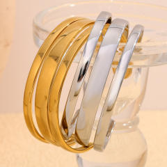 Elegant Simple All-match Explosive Stainless Steel 18K Gold Plated cuff bangle