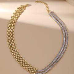Luxury Diamond Chain Stitching Geometric Collarbone Neck Chain stainless steel necklace choker for women