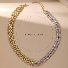 Luxury Diamond Chain Stitching Geometric Collarbone Neck Chain stainless steel necklace choker for women