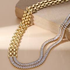 Luxury Diamond Chain Stitching Geometric Collarbone Neck Chain stainless steel necklace choker for women