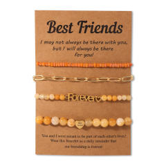 BEST friends Bracelet Stainless Steel Chain Stone Beaded Card Set for Men and Women