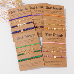 BEST friends Bracelet Stainless Steel Chain Stone Beaded Card Set for Men and Women
