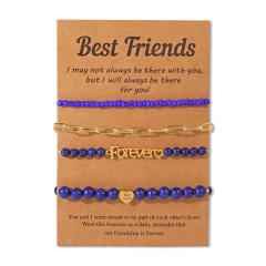 BEST friends Bracelet Stainless Steel Chain Stone Beaded Card Set for Men and Women