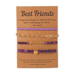 BEST friends Bracelet Stainless Steel Chain Stone Beaded Card Set for Men and Women