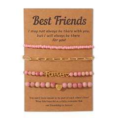 BEST friends Bracelet Stainless Steel Chain Stone Beaded Card Set for Men and Women