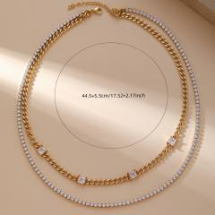Double layer delicate tennis chain cuban link chain necklace stainless steel necklace