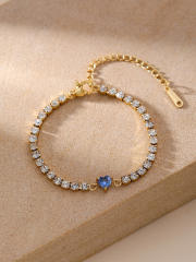 Luxury colorful cubic zircon heart tennis chain bracelet stainless steel bracelet