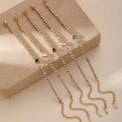 Luxury colorful cubic zircon heart tennis chain bracelet stainless steel bracelet